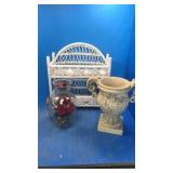 Wicker hanging shelf. 2 vases