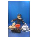 Old train ,dog planter,tin