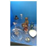 Carnival glass bottles. Plate