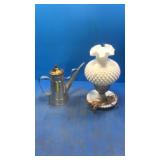 Hobnail lamp. Metal teapot