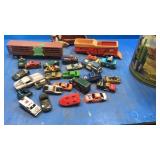 Old car toys trailers in tin