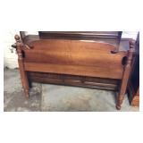 Maple full bed frame. Metal rails.