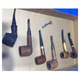 6 vintage smoking  pipes and pipe cleaning tool