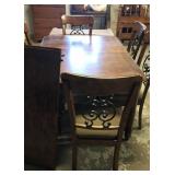 Wood table 6 chairs. One leaf. Wood snd metal