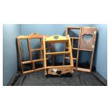 3 wood heart hanging shelves