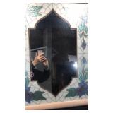 25x32 glass flowers,mirror wood frame