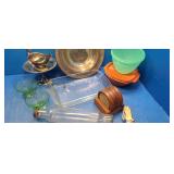 Green depression  baking dish silver plate