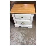 2 drawer nightstand. White flowers