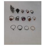 14 unmarked rings Front row L to R: 7, 7, 5,