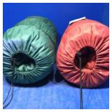 Red and green sleeping bags