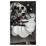 Gray tote dishes and flatware