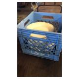 Milk crate w plates. Assorted