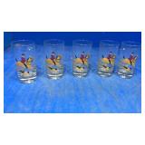 5 vintage glasses horsesmen, dogs