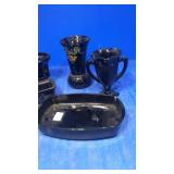 Black dishes. Box of glasses