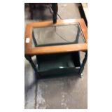Side table w glass top and magazine holder  green