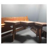 3 wooden shelves and a heart bench