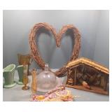 Plastic container with nativity scene, glassware,
