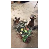 Outdoor deco. Fencing,signs,birdbath pedestal