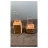 2 Gold Caynon Candle Stands with glass chimney