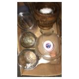 Box of assorted vases. Glass