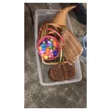 Tote of wicker baskets,Easter basket w eggs