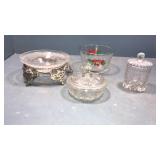 Candy dishes.poinsettia dish and metal glass dish