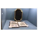 3 set wall hanger and gold trim mirror