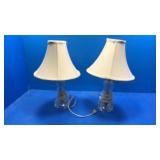 2 glass bedside lamps