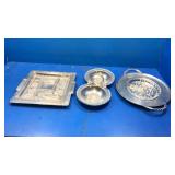 3 glass and metal trays