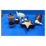 Iron star candle,wax melter,small crocks , marble
