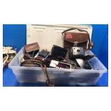 Tote of vintage cameras,antenna. More