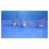 3 clear solid glass birds