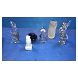 Solid glass owls,donkey,duck