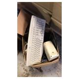 Box of electrical cords,speakers,more