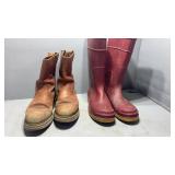 Mens 9 1/2  leather boots and rain boots