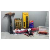 Hammer, LED light, level, tester