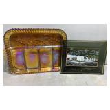 Carnival glass serving tray & vintage tray