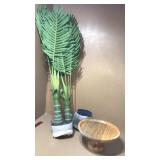 Wood stand. Plastic plant