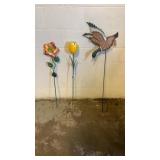 Red flower, yellow flower, duck (yard decoration