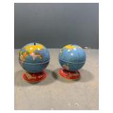 2 metal globe banks 5" tall