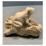 Cement Frog on a log