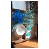 Vintage dishes,blue glasses