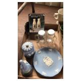 Salt and pepper,blue dishes