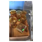 Amber glass candy dish and stemware