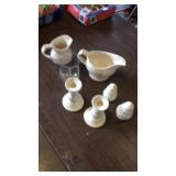 Flowered candle holders,s&p set