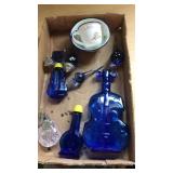 Blue violin bottles,saucer