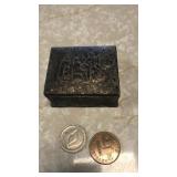 Silver plated jewelry box with Las Vegas tokens