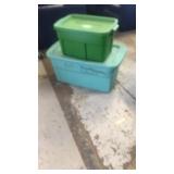 2 green storage tubs