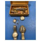 Bulova,Timex watches in wood box
