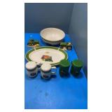 John Deere plate bowl, three sets of salt and